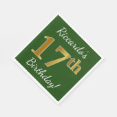 緑、フェイク金ゴールド17番目の誕生日+名前をカスタムする スタンダードランチョンナプキン (角)