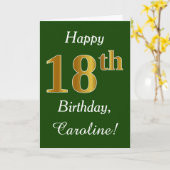 緑、フェイク金ゴールド18誕生日+名前をカスタムする カード (黄色い花)