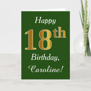 緑、フェイク金ゴールド18誕生日+名前をカスタムする カード
