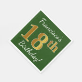 緑、フェイク金ゴールド18誕生日+名前をカスタムする スタンダードランチョンナプキン (角)