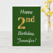 緑、フェイク金ゴールド2回目の誕生日+名前をカスタムする カード (黄色い花)