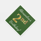 緑、フェイク金ゴールド2回目の誕生日+名前をカスタムする スタンダードランチョンナプキン (角)