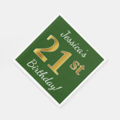 緑、フェイク金ゴールド21歳の誕生日+名前をカスタムする スタンダードランチョンナプキン (角)