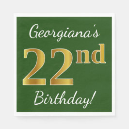 緑、フェイク金ゴールド22番目の誕生日+名前をカスタムする スタンダードランチョンナプキン