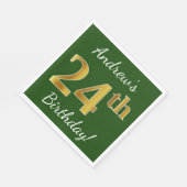 緑、フェイク金ゴールド24番目の誕生日+名前をカスタムする スタンダードランチョンナプキン (角)
