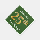 緑、フェイク金ゴールド25番目の誕生日+名前をカスタムする スタンダードランチョンナプキン (角)