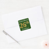 緑、フェイク金ゴールド26番目の誕生日+名前をカスタムする スクエアシール (封筒)