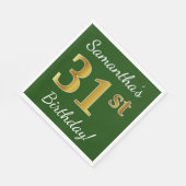 緑、フェイク金ゴールド31番目の誕生日+名前をカスタムする スタンダードランチョンナプキン (角)