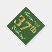 緑、フェイク金ゴールド37番目の誕生日+名前をカスタムする スタンダードランチョンナプキン (角)