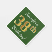緑、フェイク金ゴールド38誕生日+名前をカスタムする スタンダードランチョンナプキン (角)