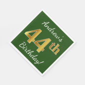 緑、フェイク金ゴールド44番目の誕生日+名前をカスタムする スタンダードランチョンナプキン (角)