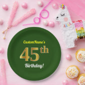 緑、フェイク金ゴールド45番目の誕生日+名前をカスタムする ペーパープレート (パーティー)