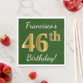 緑、フェイク金ゴールド46番目の誕生日+名前をカスタムする スタンダードランチョンナプキン (インサイチュ)