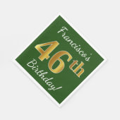 緑、フェイク金ゴールド46番目の誕生日+名前をカスタムする スタンダードランチョンナプキン (角)