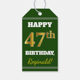 緑、フェイク金ゴールド47番目の誕生日+名前をカスタムする ギフトタグ