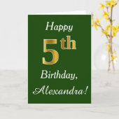 緑、フェイク金ゴールド5番目の誕生日+名前をカスタムする カード (黄色い花)
