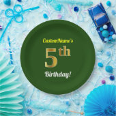 緑、フェイク金ゴールド5番目の誕生日+名前をカスタムする ペーパープレート (パーティー)