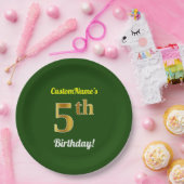 緑、フェイク金ゴールド5番目の誕生日+名前をカスタムする ペーパープレート (パーティー)