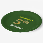 緑、フェイク金ゴールド5番目の誕生日+名前をカスタムする ペーパープレート (アングル)