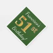 緑、フェイク金ゴールド51番目の誕生日+名前をカスタムする スタンダードランチョンナプキン (角)