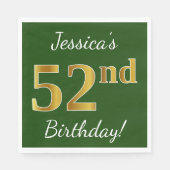 緑、フェイク金ゴールド52番目の誕生日+名前をカスタムする スタンダードランチョンナプキン (正面)