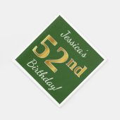 緑、フェイク金ゴールド52番目の誕生日+名前をカスタムする スタンダードランチョンナプキン (角)
