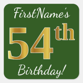 緑、フェイク金ゴールド54番目の誕生日+名前をカスタムする スクエアシール