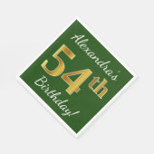 緑、フェイク金ゴールド54番目の誕生日+名前をカスタムする スタンダードランチョンナプキン (角)