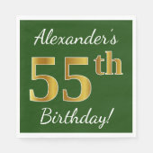 緑、フェイク金ゴールド55誕生日+名前をカスタムする スタンダードランチョンナプキン (正面)