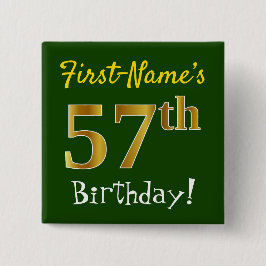 緑、フェイク金ゴールド57番目の誕生日、名前をカスタムする付き 缶バッジ