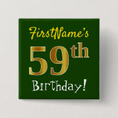 緑、フェイク金ゴールド59番目の誕生日、名前をカスタムする付き 缶バッジ (正面)