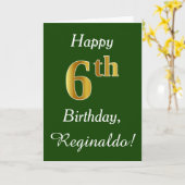 緑、フェイク金ゴールド6番目の誕生日+名前をカスタムする カード (黄色い花)