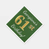 緑、フェイク金ゴールド61番目の誕生日+名前をカスタムする スタンダードランチョンナプキン (角)