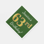 緑、フェイク金ゴールド63番目の誕生日+名前をカスタムする スタンダードランチョンナプキン (角)