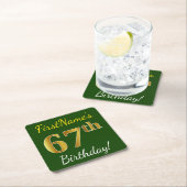 緑、フェイク金ゴールド67番目の誕生日+名前をカスタムする スクエアペーパーコースター (インサイチュ)