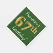 緑、フェイク金ゴールド67番目の誕生日+名前をカスタムする スタンダードランチョンナプキン (角)
