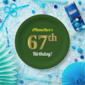 緑、フェイク金ゴールド67番目の誕生日+名前をカスタムする ペーパープレート (パーティー)