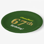 緑、フェイク金ゴールド67番目の誕生日+名前をカスタムする ペーパープレート (アングル)