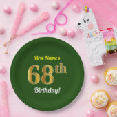 緑、フェイク金ゴールド68番目の誕生日+名前をカスタムする ペーパープレート (パーティー)