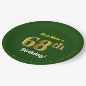 緑、フェイク金ゴールド68番目の誕生日+名前をカスタムする ペーパープレート (アングル)