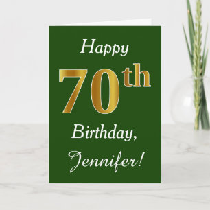 緑、フェイク金ゴールド70誕生日+名前をカスタムする カード