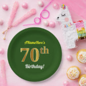 緑、フェイク金ゴールド70誕生日+名前をカスタムする ペーパープレート (パーティー)