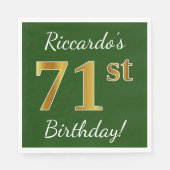 緑、フェイク金ゴールド71番目の誕生日+名前をカスタムする スタンダードランチョンナプキン (正面)