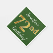 緑、フェイク金ゴールド72番目の誕生日+名前をカスタムする スタンダードランチョンナプキン (角)