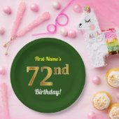 緑、フェイク金ゴールド72番目の誕生日+名前をカスタムする ペーパープレート (パーティー)