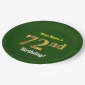 緑、フェイク金ゴールド72番目の誕生日+名前をカスタムする ペーパープレート (アングル)