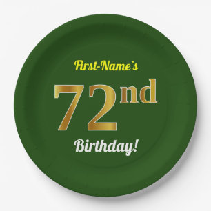 緑、フェイク金ゴールド72番目の誕生日+名前をカスタムする ペーパープレート