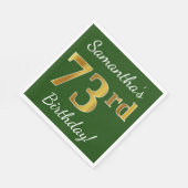 緑、フェイク金ゴールド73番目の誕生日+名前をカスタムする スタンダードランチョンナプキン (角)