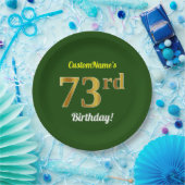 緑、フェイク金ゴールド73番目の誕生日+名前をカスタムする ペーパープレート (パーティー)