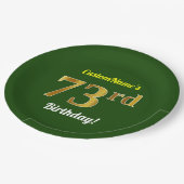 緑、フェイク金ゴールド73番目の誕生日+名前をカスタムする ペーパープレート (アングル)